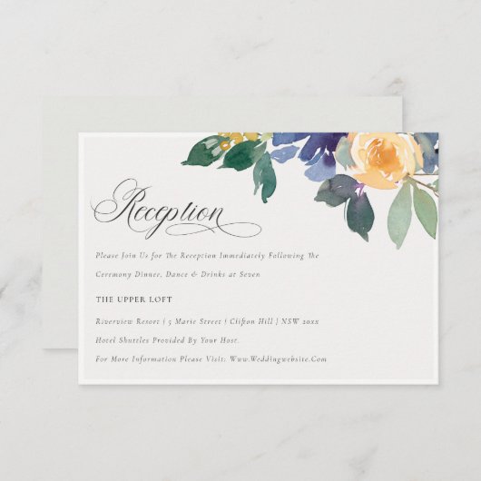 Goedaardige gele blauwe bosjes bruiloft informatiekaartje (Voorkant / Achterkant)