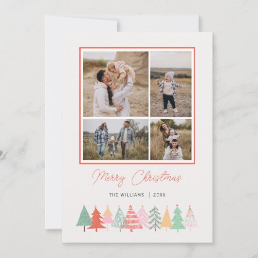 Goedaardige kerstbomen Cozy 4 Foto Feestdagenkaart (Voorkant)