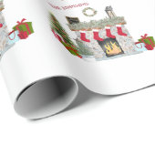 Goedaardige kerstscènemode Familienaam Cadeaupapier (Rol Hoek)