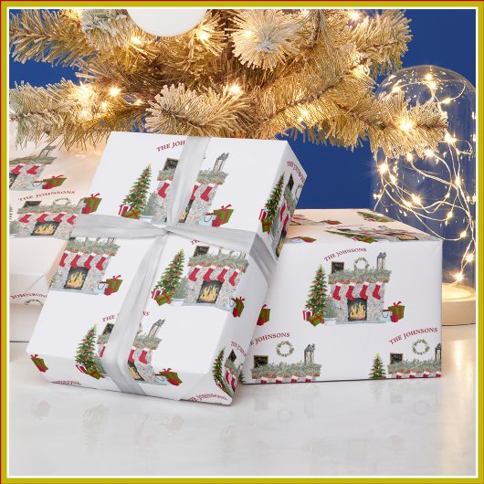 Goedaardige kerstscènemode Familienaam Cadeaupapier