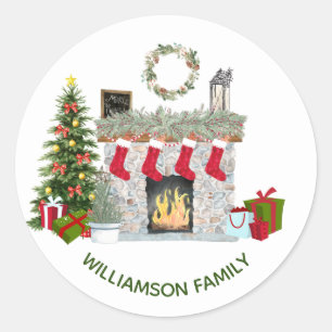 Goedaardige kerstscènemode Familienaam Ronde Sticker