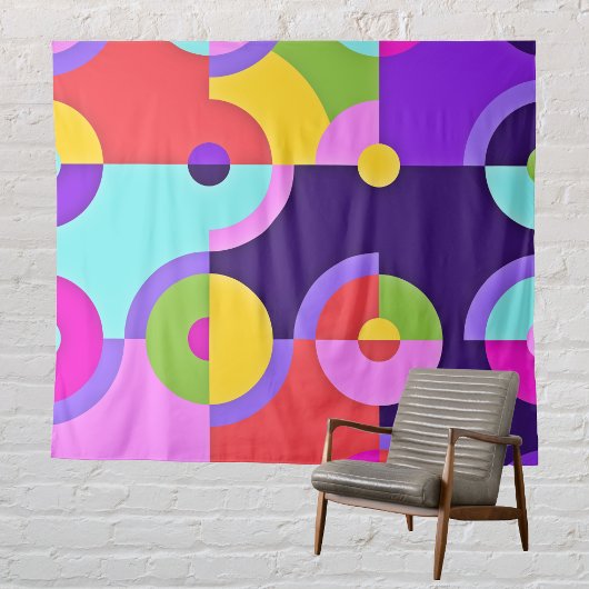 Goedaardige moderne cirkels in roze blauw en groen wandkleed