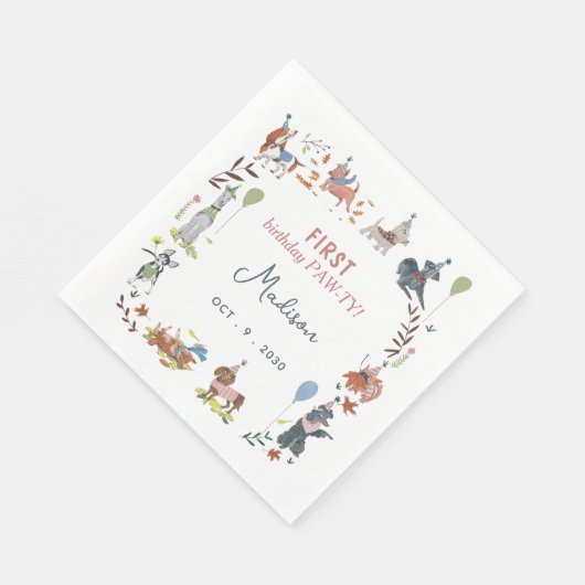 Goedaardige puppy dogs op de dag Paw-ty Servet (Hoek)