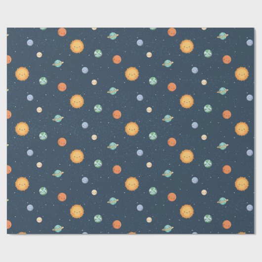 Goedaardige zon- en planetspatroon cadeaupapier (Vlak)