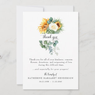 Goedaardige zonnebloem Bereavement Funeral Dank je Bedankkaart