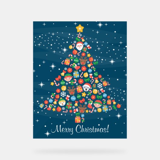 Goedbenauwd kerstboompatroon op blauw acryl bord (Voorkant)