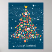 Goedbenauwd kerstboompatroon op blauw poster (Voorkant)