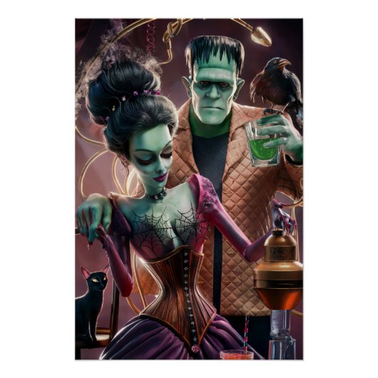Goede chemie, monster van Frankenstein en zijn bru Perfect Poster (Voorkant)