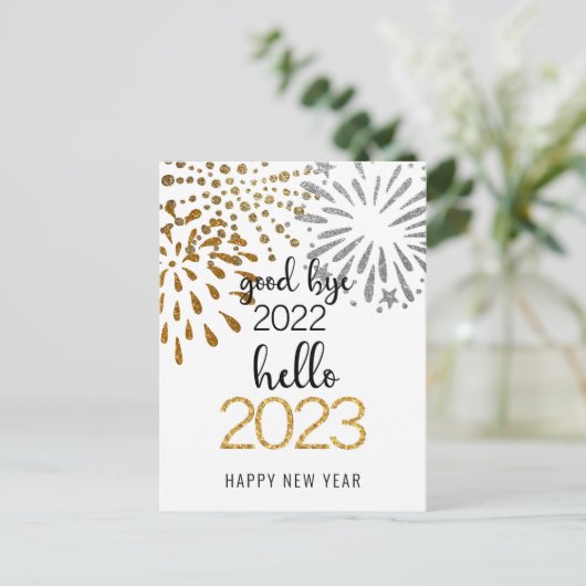 Goede dag 2022 Hallo 2023 Business Festive Firewor Briefkaart (Staand voorkant)