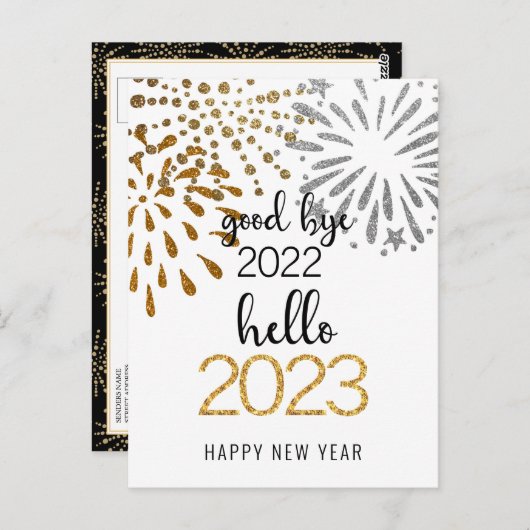 Goede dag 2022 Hallo 2023 Business Festive Firewor Briefkaart (Voorkant / Achterkant)