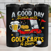 Goede dag: golfkarretjes, bier, plezier thermosbeker