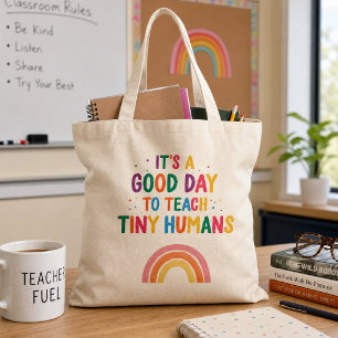 Goede Dag Om Kleine Mensjes Te Leren Regenboog Ler Tote Bag