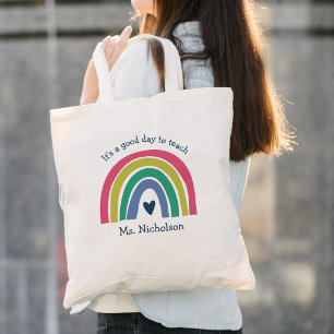 Goede dag om leraar cadeau Boho regenboog te leren Tote Bag