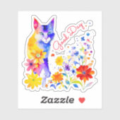Goede Dag | Waterverf Kat en Bloemen Sticker (Vel)