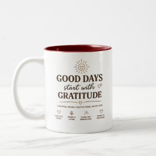 Goede Dagen Beginnen Met Dankbaarheid Positieve Mo Tweekleurige Koffiemok