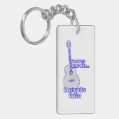 Goede dagen beginnen met gitaar spelen. Blauw. Sleutelhanger (Voorkant Links)