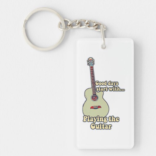 Goede dagen beginnen met het spelen van de gitaar. sleutelhanger (Voorkant)