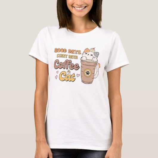 Goede dagen beginnen met koffie en kattenretro Car T-shirt (Voorkant)