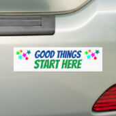 Goede dingen beginnen hier! Schoolbussignaal Bumpersticker (Op auto)