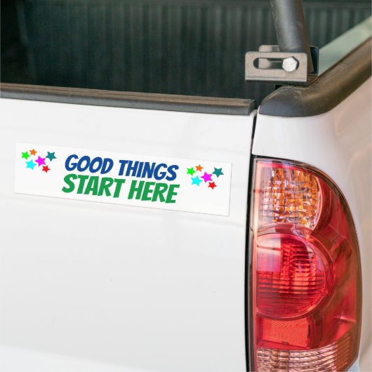 Goede dingen beginnen hier! Schoolbussignaal Bumpersticker (Op Truck)