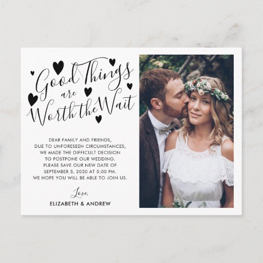 Goede dingen die het wachten waard zijn, verander  aankondigingskaart (Voorkant)