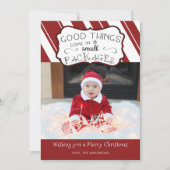 Goede dingen komen in kleine pakketten met kerstfo feestdagenkaart (Voorkant)