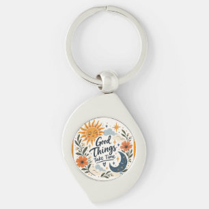 Goede Dingen Kosten Tijd Boho Zon en Maan Sleutelhanger