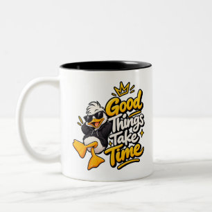 Goede Dingen Kosten Tijd Grappige Koele Eend T-Shi Tweekleurige Koffiemok