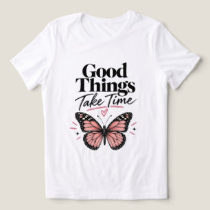 Goede Dingen Kosten Tijd Roze Vlinder Inspirerend Tri-Blend Shirt