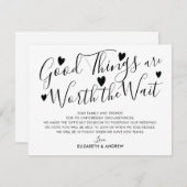 Goede Dingen Kosten Tijd Uitstel Trouwdatum Aankondiging (Voorkant / Achterkant)