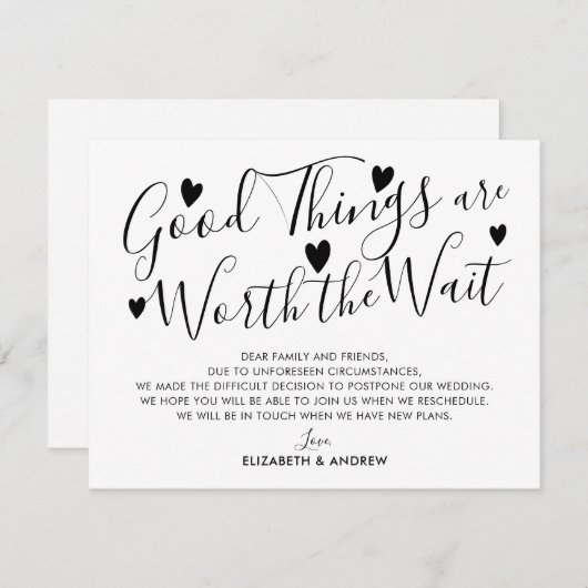 Goede Dingen Kosten Tijd Uitstel Trouwdatum Aankondiging (Voorkant / Achterkant)