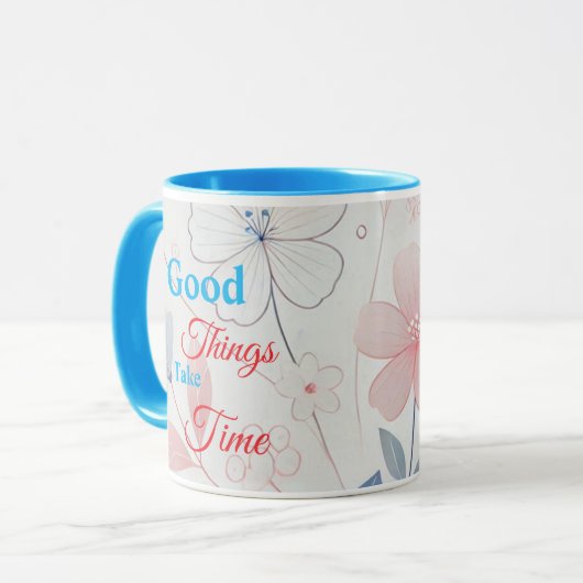 Goede dingen nemen de tijd Floral Design Coffee Mo Mok (Voorkant links)