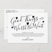 Goede dingen waard het uitstel van de wachtweddens aankondigingskaart (Voorkant / Achterkant)