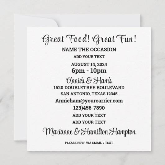 Goede Eten die Uitnodiging verzamelen (Achterkant)