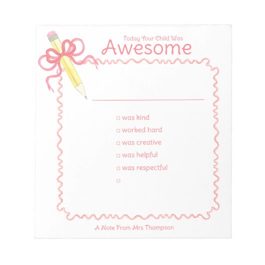 Goede Gedragsnota van Leraar | Potlood met strik Notitieblok (Voorkant)