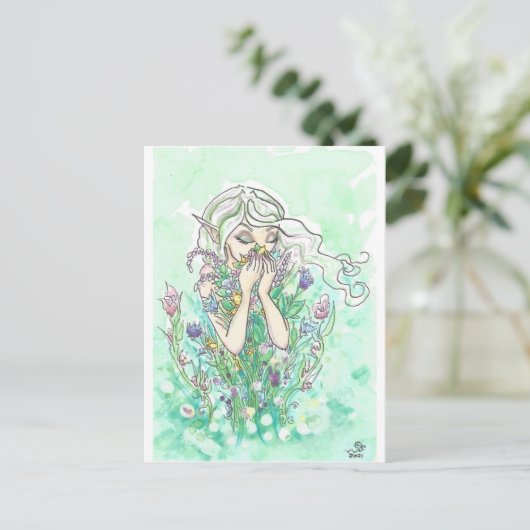 Goede Geuren Bloemen Flower Fairy Fantasy Art Prin Briefkaart (Staand voorkant)