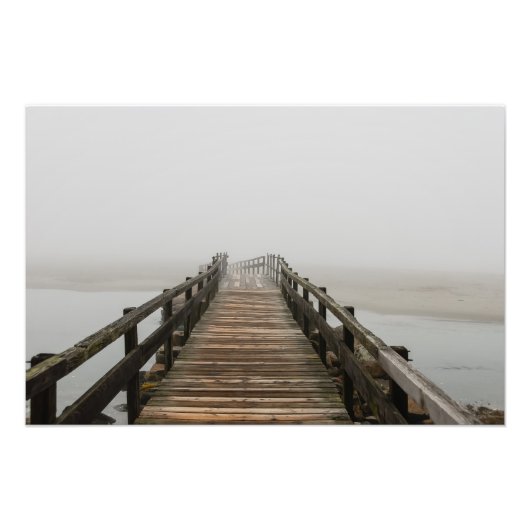 Goede havenbeach-brug in de mist foto afdruk (Voorkant)