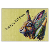 Goede hazendag. Haas & Prosecco! Gele achtergrond Snijplank (Voorkant)