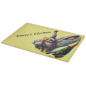 Goede hazendag. Haas & Prosecco! Gele achtergrond Snijplank (Hoek)