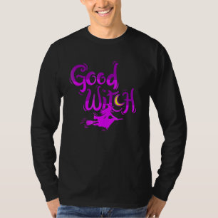 Goede heks Halloween heks vliegen op bezem stok T-shirt