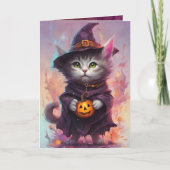 Goede heks Kat, Schattigee Halloween kat groet Kaart (Voorkant)