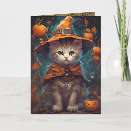 Goede heks kitten, Schattigee Halloween kat groet Kaart (Voorkant)