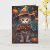 Goede heks kitten, Schattigee Halloween kat groet Kaart (Gele Bloem)