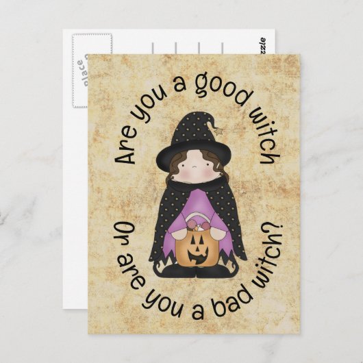 Goede heks of slechte heks? Kinder Halloween Briefkaart (Voorkant / Achterkant)