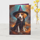 Goede heks puppy, Schattigee Halloween hondengroet Kaart (Gele Bloem)