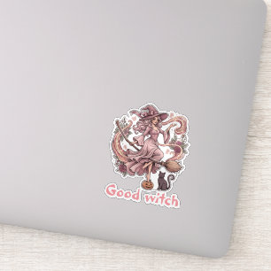 Goede Heks Vintage Roze Halloween Magie & Kat Sticker