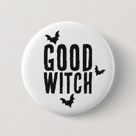 Goede heks, vleermuizen, Halloween Button