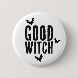 Goede heks, vleermuizen, Halloween Button