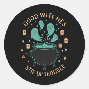 Goede heksen veroorzaken problemen Halloween Cauld Ronde Sticker