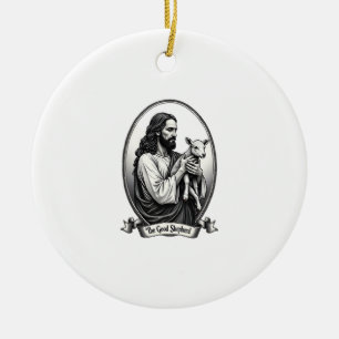 Goede Herder Jezus Vintage Gravure Geloof Shirt  Keramisch Ornament